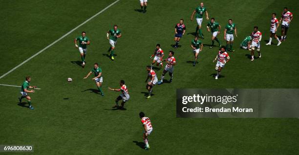 Shizuoka , Japan - 17 June 2017; Paddy Jackson of Ireland passes to team-mate Rory Scannell during the rugby international match between Japan and...