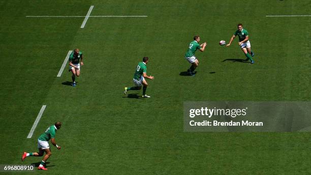 Shizuoka , Japan - 17 June 2017; Paddy Jackson of Ireland passes to team-mate Rory Scannell during the rugby international match between Japan and...