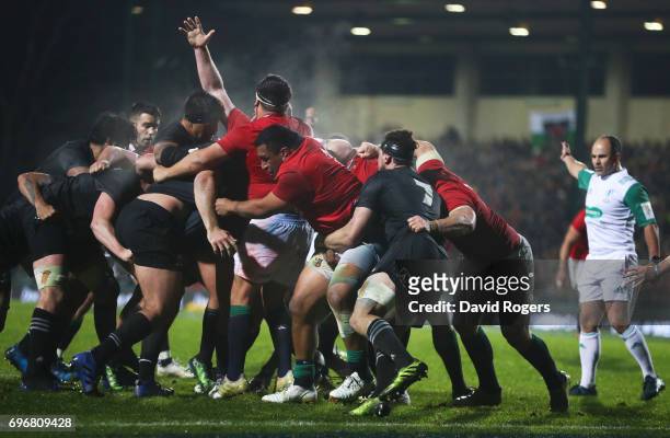 Referee Jaco Peyper of South Africa awards a penalty try as the Lions drive towards the Maori line during the 2017 British & Irish Lions tour match...