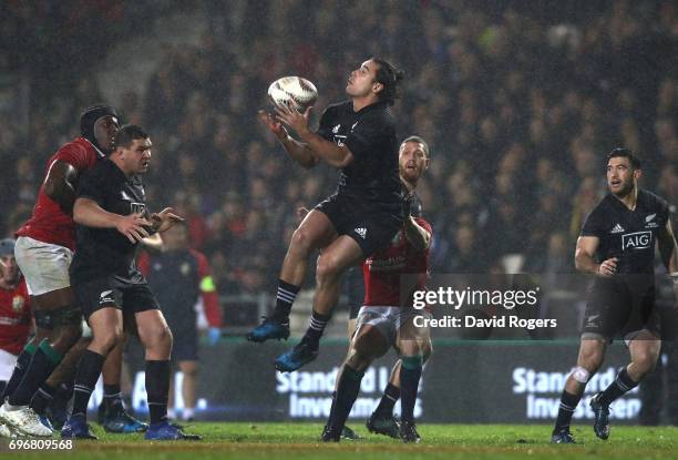 James Lowe of the Maori All Blacks fumbles a hgh ball during the 2017 British & Irish Lions tour match between the Maori All Blacks and the British &...