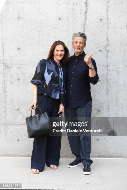 Susanna Biondo and Rosario Fiorello attend the Emporio Armani show during Milan Men's Fashion Week Spring/Summer 2018 on June 17, 2017 in Milan,...