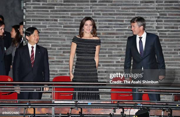 Crown Prince Naruhito , Crown Princess Mary , Crown Prince Frederik of Denmark attend a Japanese music concert on June 16, 2017 in Copenhagen,...