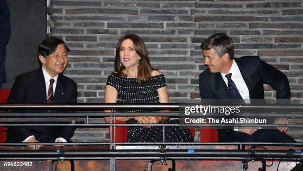 Crown Prince Naruhito , Crown Princess Mary , Crown Prince Frederik of Denmark attend a Japanese music concert on June 16, 2017 in Copenhagen,...