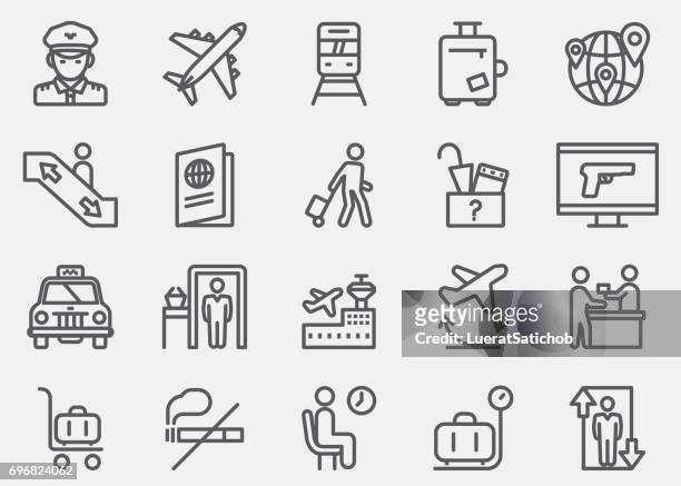 stockillustraties, clipart, cartoons en iconen met luchthaven lijn pictogrammen | eps 10 - security guard