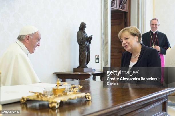 Pope Francis Meets German Chancellor Angela Merkel on June 17, 2017 in Vatican City, Vatican.