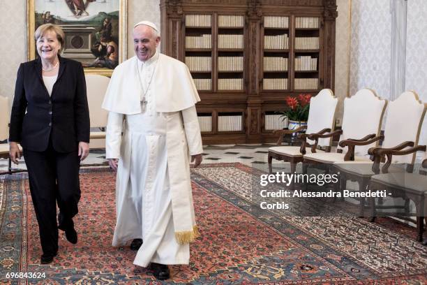 Pope Francis Meets German Chancellor Angela Merkel on June 17, 2017 in Vatican City, Vatican.