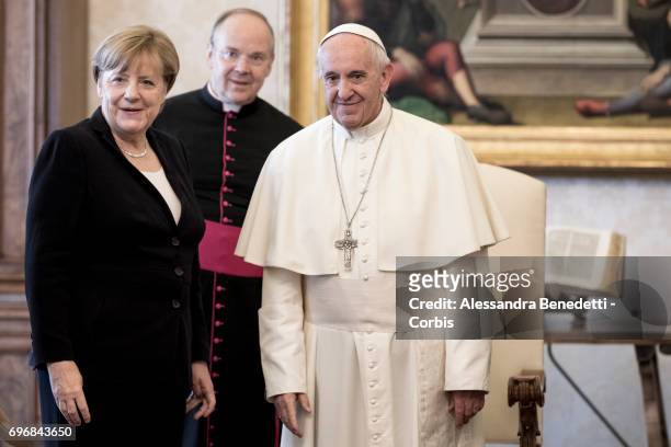 Pope Francis Meets German Chancellor Angela Merkel on June 17, 2017 in Vatican City, Vatican.
