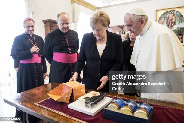 Pope Francis Meets German Chancellor Angela Merkel on June 17, 2017 in Vatican City, Vatican.