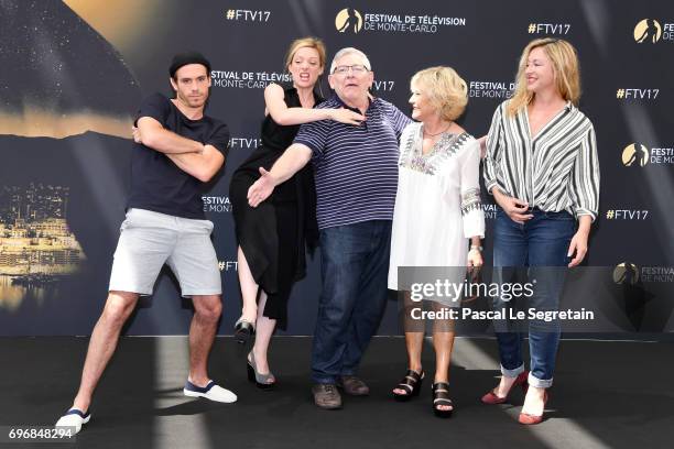 Axel Huet,Charlie Bruneau,Yves Pignot,Marie Vincent and Jeanne Savary from 'En famille' attend a photocall during the 57th Monte Carlo TV Festival :...