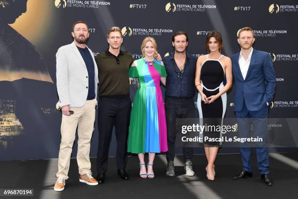 Ralph Ineson,Patrick Heusinger,Cara Theobold,Angel Bonanni,Stana Katic and Neil Jackson from 'Absentia' attend a photocall during the 57th Monte...