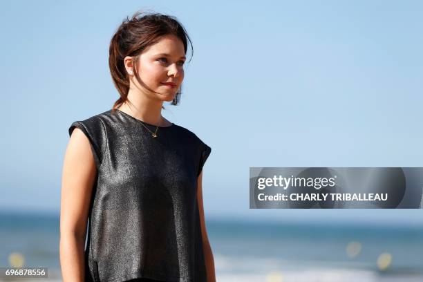 French actress Audrey Bastien poses during a photocall on June 16, 2017 during the Cabourg Romantic Film Festival in Cabourg, northwestern France. /...