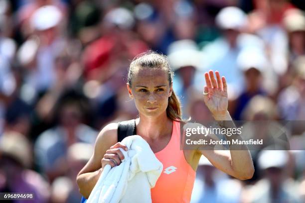 Magdalena Rybarikova of Slovakia acknowledges the crowd after her defeat to Johanna Konta of Great Britain in their Women's Singles semi-final match...