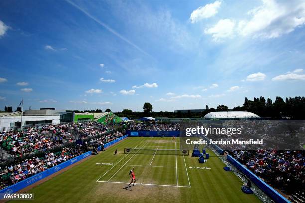 General view of the action during the Women's Singles semi-final match between Johanna Konta of Great Britain and Magdalena Rybarikova of Slovakia on...