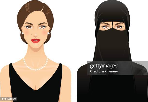 muslimische frau - caucasian appearance stock-grafiken, -clipart, -cartoons und -symbole