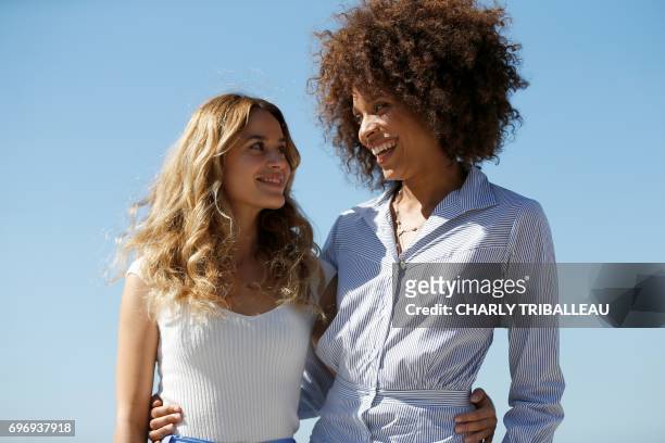 French actress Alice David and French actress and singer Stefi Celma pose during a photo-call for the Cabourg Romantic Film Festival in Cabourg,...