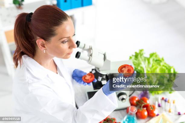 女性實驗室技術員的蔬菜品質驗證 - 植物部分 個照片及圖片檔