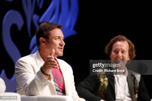 Lead Singer of Duran Duran and Syn Music Co-founder Simon Le Bon and CEO and Creative Director of Syn Music Nick Wood speak during the 'Beyond An...