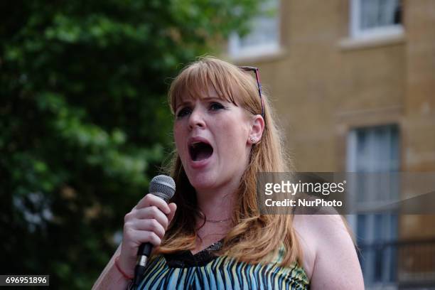 Labour MP Angela Rayner speaks to the crowd during a rally against coalition goverment in London, UK, on 17 June 2017. Over a thousand people gather...