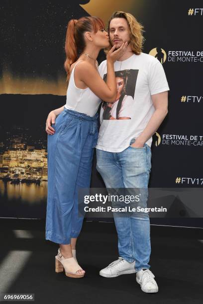 Esther Joy and Jean-Baptiste Shelmerdine from "Nos Chers Voisins" TV Show poses for a Photocall during the 57th Monte Carlo TV Festival : Day Two on...