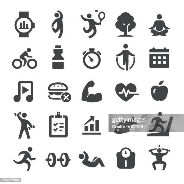 stockillustraties, clipart, cartoons en iconen met gezondheid en fitness icons set - smart serie - kracht