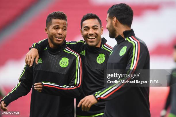 Marco Fabian and Giovani dos Santos during the Mexico Training and Press Conference on June 17, 2017 in Kazan, Russia.