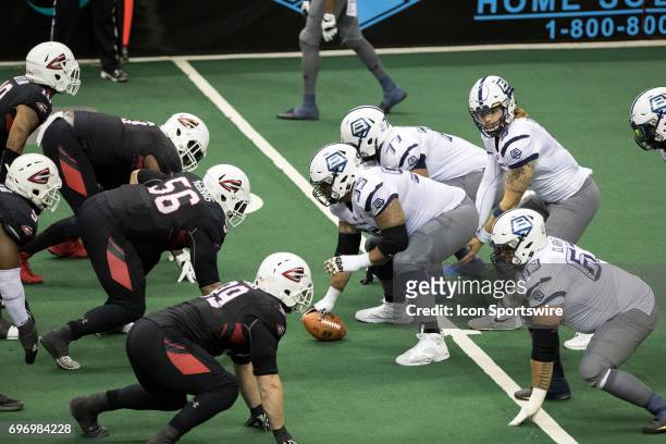 Baltimore Brigade QB Shane Carden prepares to take the snap during the fourth quarter of the Arena League Football game between the Baltimore Brigade...