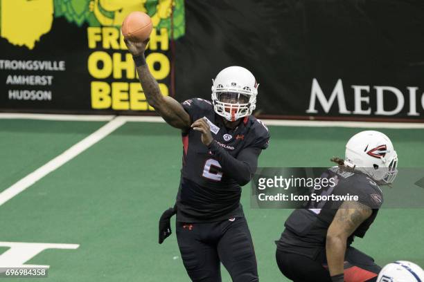 Cleveland Gladiators QB Arvell Nelson throws a pass during the fourth quarter of the Arena League Football game between the Baltimore Brigade and...