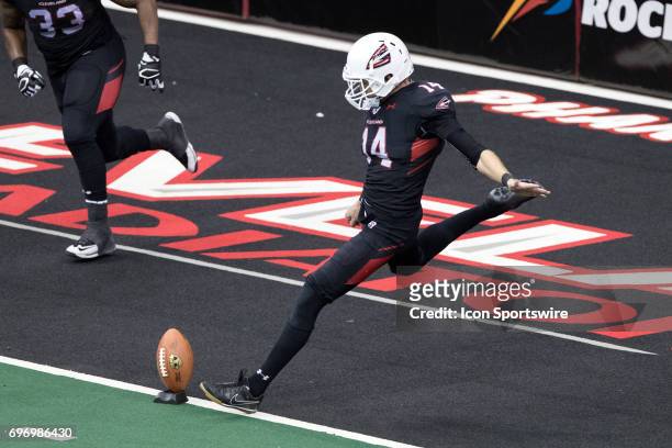 Baltimore Brigade WR Brandon Tompkins bobbles a kickoff return during the third quarter of the Arena League Football game between the Baltimore...
