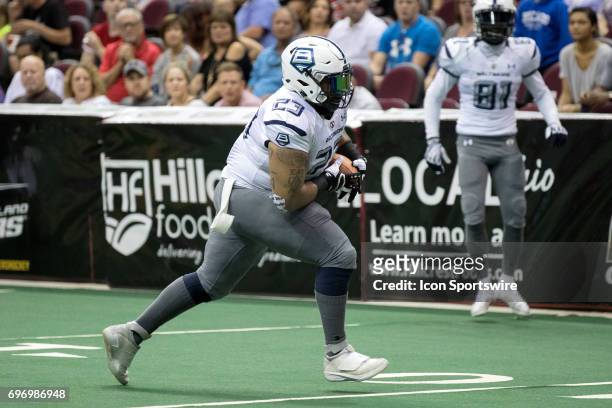 Baltimore Brigade FB Rory Nixon runs after making a catch during the second quarter of the Arena League Football game between the Baltimore Brigade...