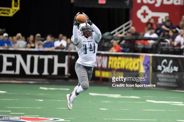 Baltimore Brigade WR Brandon Tompkins drops a pass during the first quarter of the Arena League Football game between the Baltimore Brigade and...