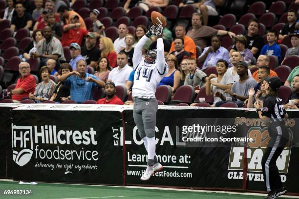 Pass goes off the hands of Baltimore Brigade WR Brandon Tompkins and into the stands during the first quarter of the Arena League Football game...