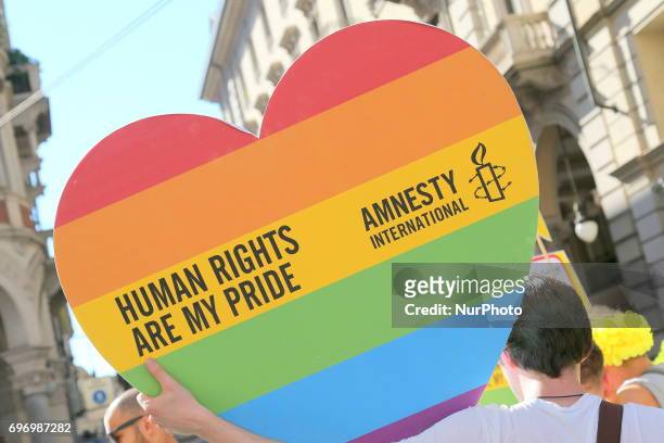 Thousands of members of the LGBTQI communities and supporters of gay rights take part at Piemonte Pride on 17 june 2017 in Turin, Italy.