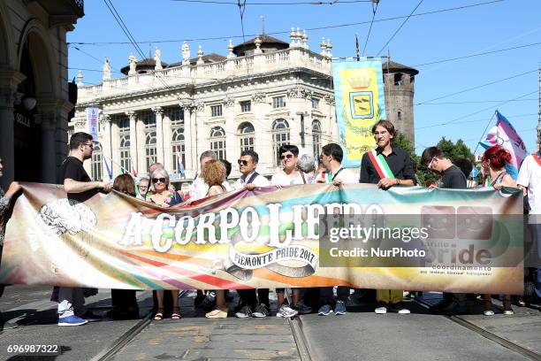 Thousands of members of the LGBTQI communities and supporters of gay rights take part at Piemonte Pride on 17 june 2017 in Turin, Italy.