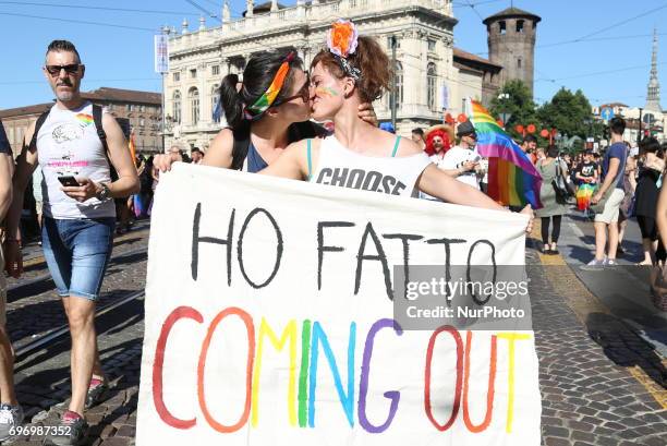 Thousands of members of the LGBTQI communities and supporters of gay rights take part at Piemonte Pride on 17 june 2017 in Turin, Italy.