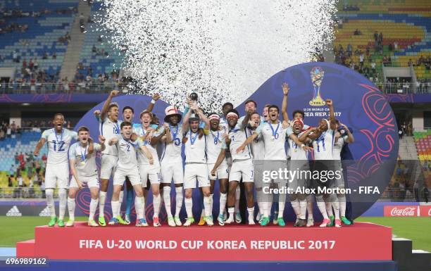 Lewis Cook of England lifts the trophy during the FIFA U-20 World Cup Korea Republic 2017 Final match between Venezuela and England at Suwon World...