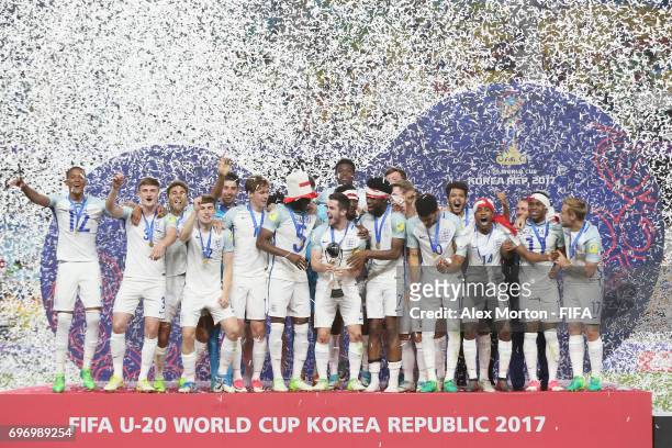 Lewis Cook of England lifts the trophy during the FIFA U-20 World Cup Korea Republic 2017 Final match between Venezuela and England at Suwon World...