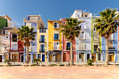 Colorful beach homes in Mediterranean Villajoyosa, Southern Spain