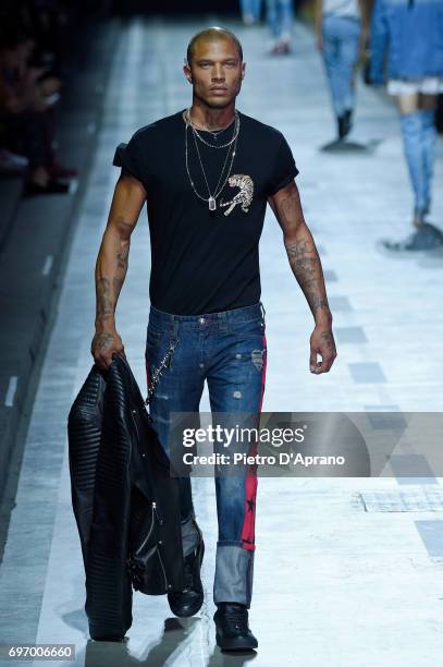 Jeremy Meeks walks the runway at the Philipp Plein show during Milan Men's Fashion Week Spring/Summer 2018 on June 17, 2017 in Milan, Italy.