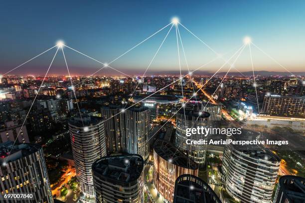 smart city - smart communicate elevation view stockfoto's en -beelden