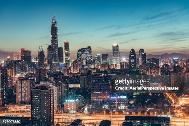 aerial view of beijing cbd area - cctv headquarters stock pictures, royalty-free photos & images