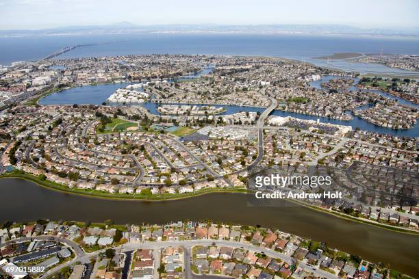 aerial photography view north-east of foster city, san mateo county san francisco bay area. california, united states. - condado de san mateo imagens e fotografias de stock