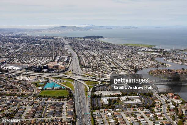 aerial photography view north of hillsdale junction, san mateo county san francisco bay area. california, united states. - san mateo county stockfoto's en -beelden