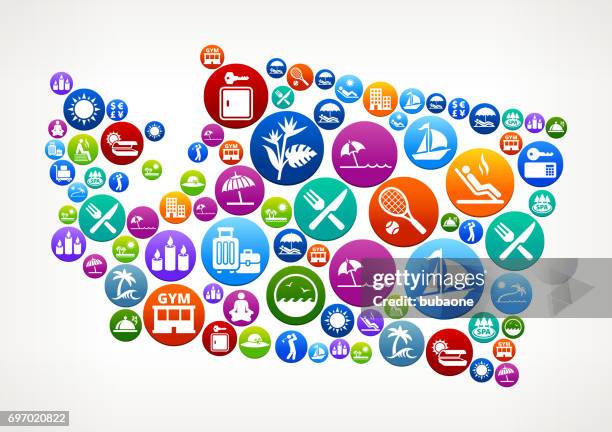 washington resort vacation and amenities vector button pattern - lock box vector stock illustrations