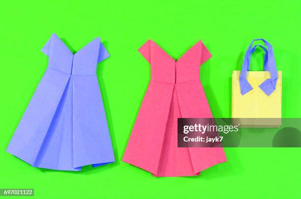 origami women's dress - paper gown stock pictures, royalty-free photos & images