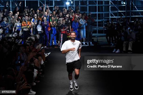 Designer Marcelo Burlon and models acknowledge the applause of the audience at the Marcelo Burlon County Of Milan show during Milan Men's Fashion...