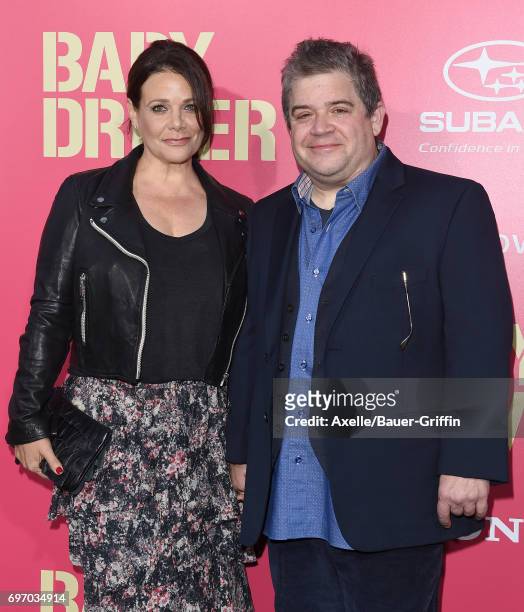 Actors Meredith Salenger and Patton Oswalt arrive at the premiere of 'Baby Driver' at Ace Hotel on June 14, 2017 in Los Angeles, California.