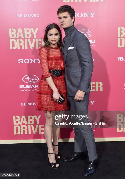 Actor Ansel Elgort and Violetta Komyshan arrive at the premiere of 'Baby Driver' at Ace Hotel on June 14, 2017 in Los Angeles, California.