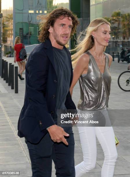 Carles Puyol and Vanessa Lorenzo are seen arriving at the Hotel W on June 17, 2017 in Barcelona, Spain.