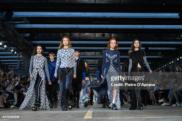 Models walks the runway at the Diesel Black Gold show during Milan Men's Fashion Week Spring/Summer 2018 on June 17, 2017 in Milan, Italy.