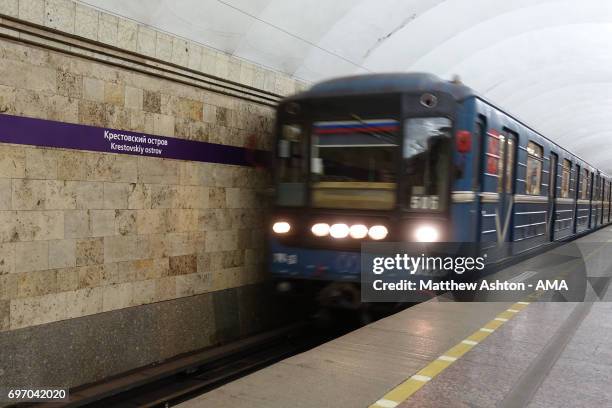 General view of the Krestovsky Ostrov metro transport underground train system in Saint Petersburg serving the Zenit Arena prior to the Group A -...